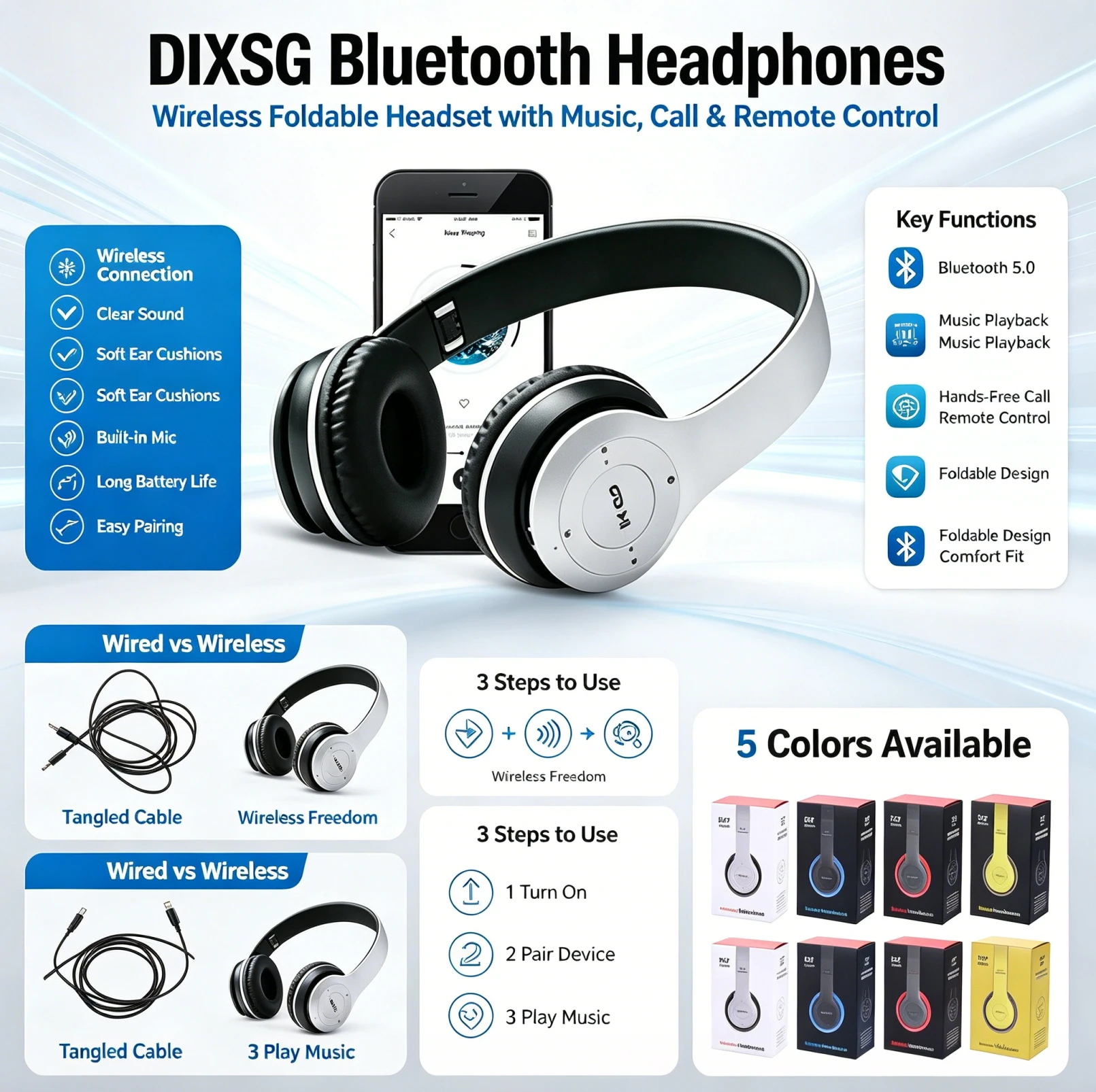 Gaming Accessories Iphone - ステレオ P47 ヘッドセット 5.0 Bluetooth ヘッドセット折りたたみシリーズワイヤレスアウトドアスポーツヘッドセット