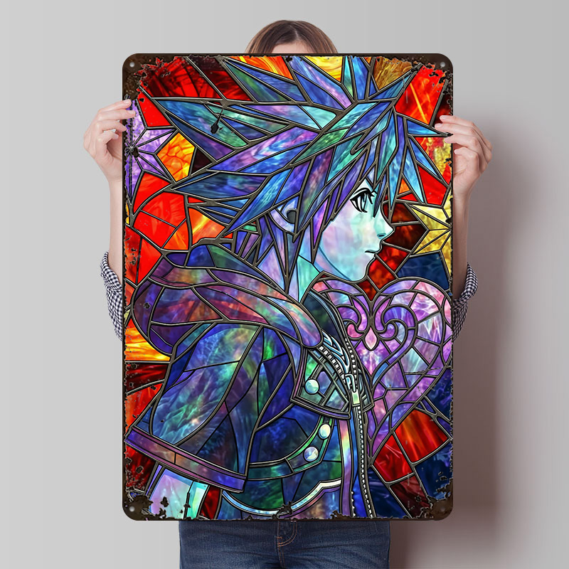 Gaming Accessories Wall - キングダムハーツソラステンドグラスアートメタルポスターカスタムウォールアートレトロヴィンテージブリキ看板男性用洞窟ゲーマー装飾用