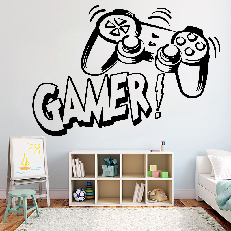Gaming Accessories Wall - ウォールステッカー子供部屋用ビデオゲームウォールステッカー子供の寝室用PVC壁アート壁画PS4ゲーマービニール4248