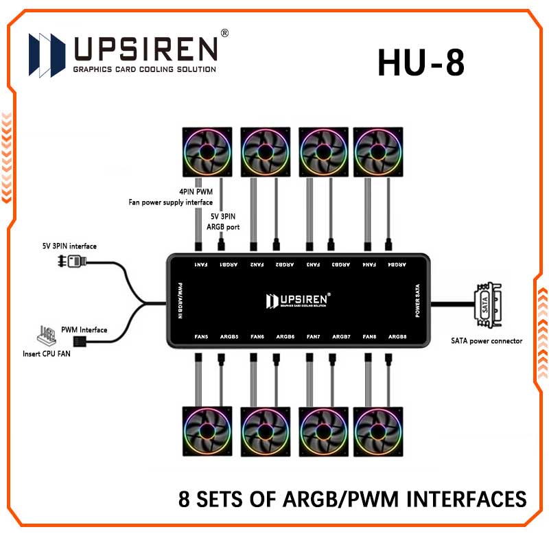 Fan Hub Rgb Controller - アップシレンシャーシファンハブ、8セットのargbおよびpwmインターフェイス、下部磁気設計、マザーボード同期のサポート、HU-8