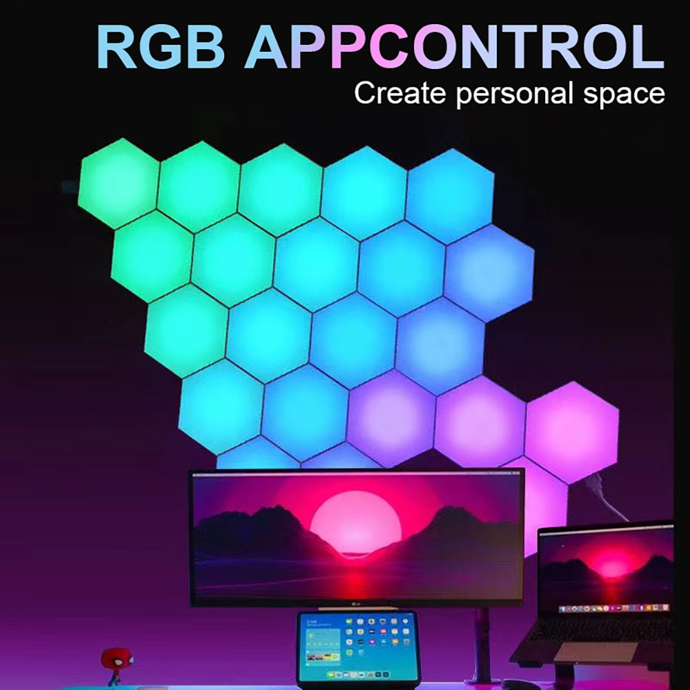 Gaming Accessories Wall - LED RGBウォールライト,Bluetoothアプリケーション制御,さまざまな形状,音楽,コンピューターゲーム,部屋の装飾,常夜灯