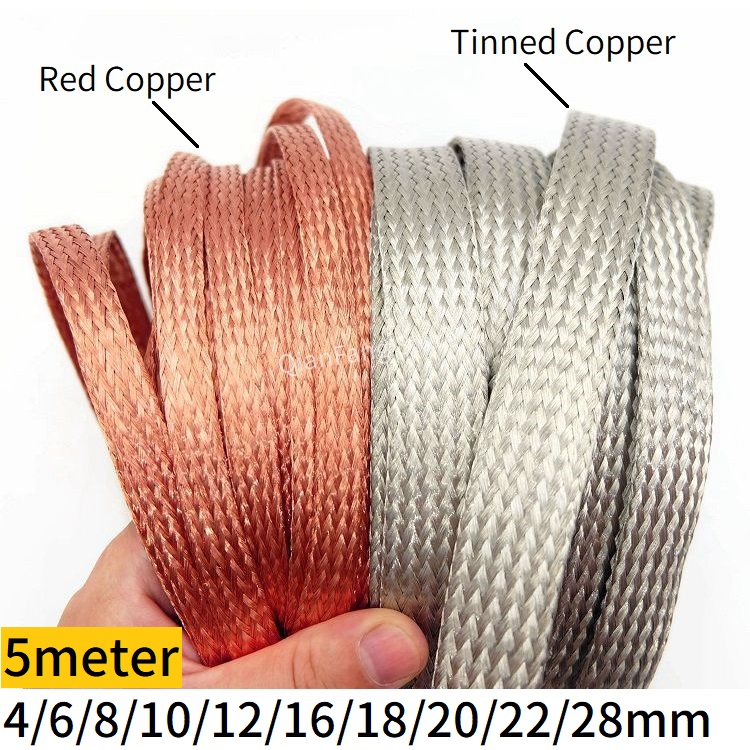 Cable Sleeve Braided - オーディオ信号ケーブルシールド,5m銅編組スリーブ,錫メッキ,拡張可能な金属シース,4 6 8 10 16 18