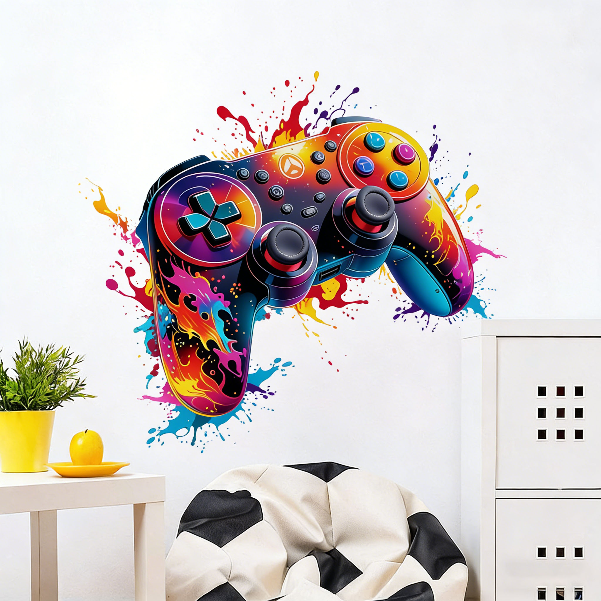 赤い炎のゲームコントローラーウォールデカール 寝室 ゲームル - Accessories For Your Gaming Room のレビューと価格