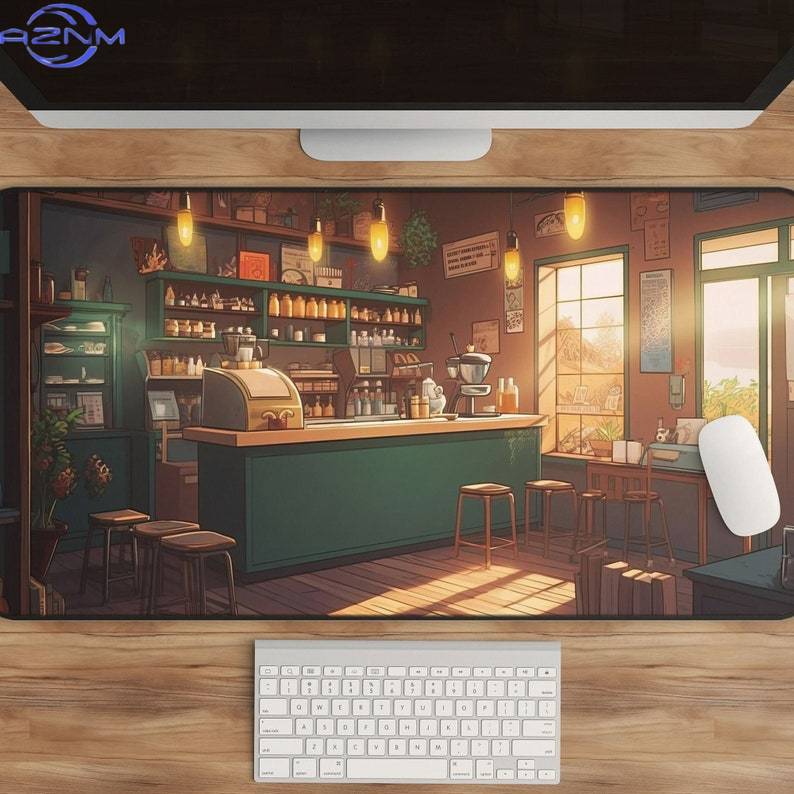 かわいいアニメデスクマットコーヒーショップアートXLゲーミン - Gaming Accessories Shop のレビューと価格