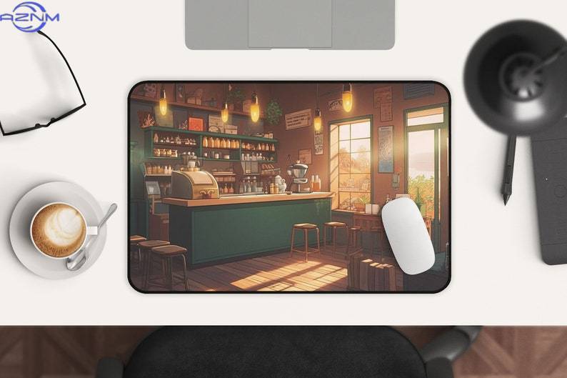 かわいいアニメデスクマットコーヒーショップアートXLゲーミン - Gaming Accessories Shop のレビューと価格