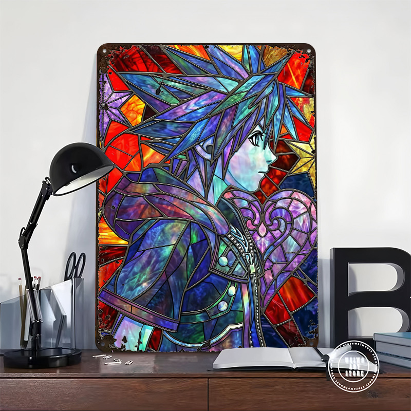 キングダムハーツソラステンドグラスアートメタルポスターカスタ - Gaming Accessories Wall のレビューと価格