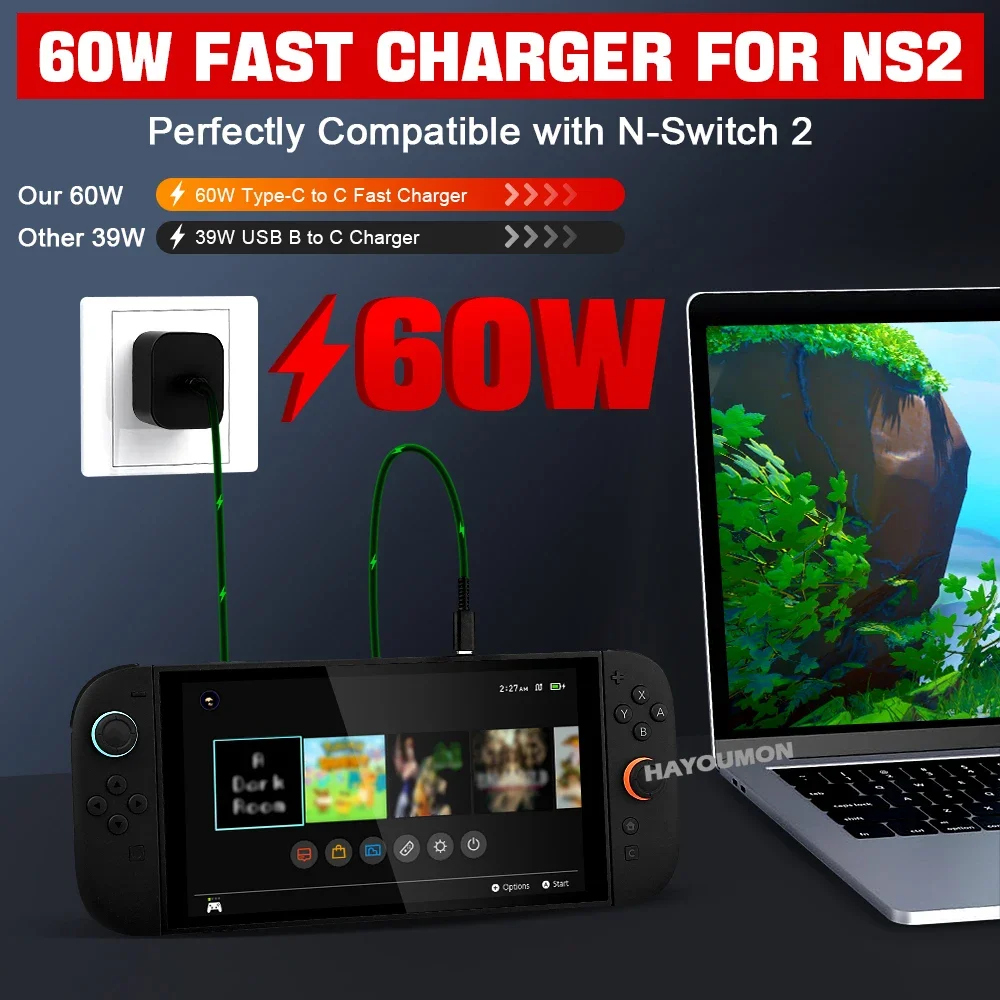 Switch 2用ACアダプター 急速充電器 60W Typ - Gaming Accessories Wall のレビューと価格