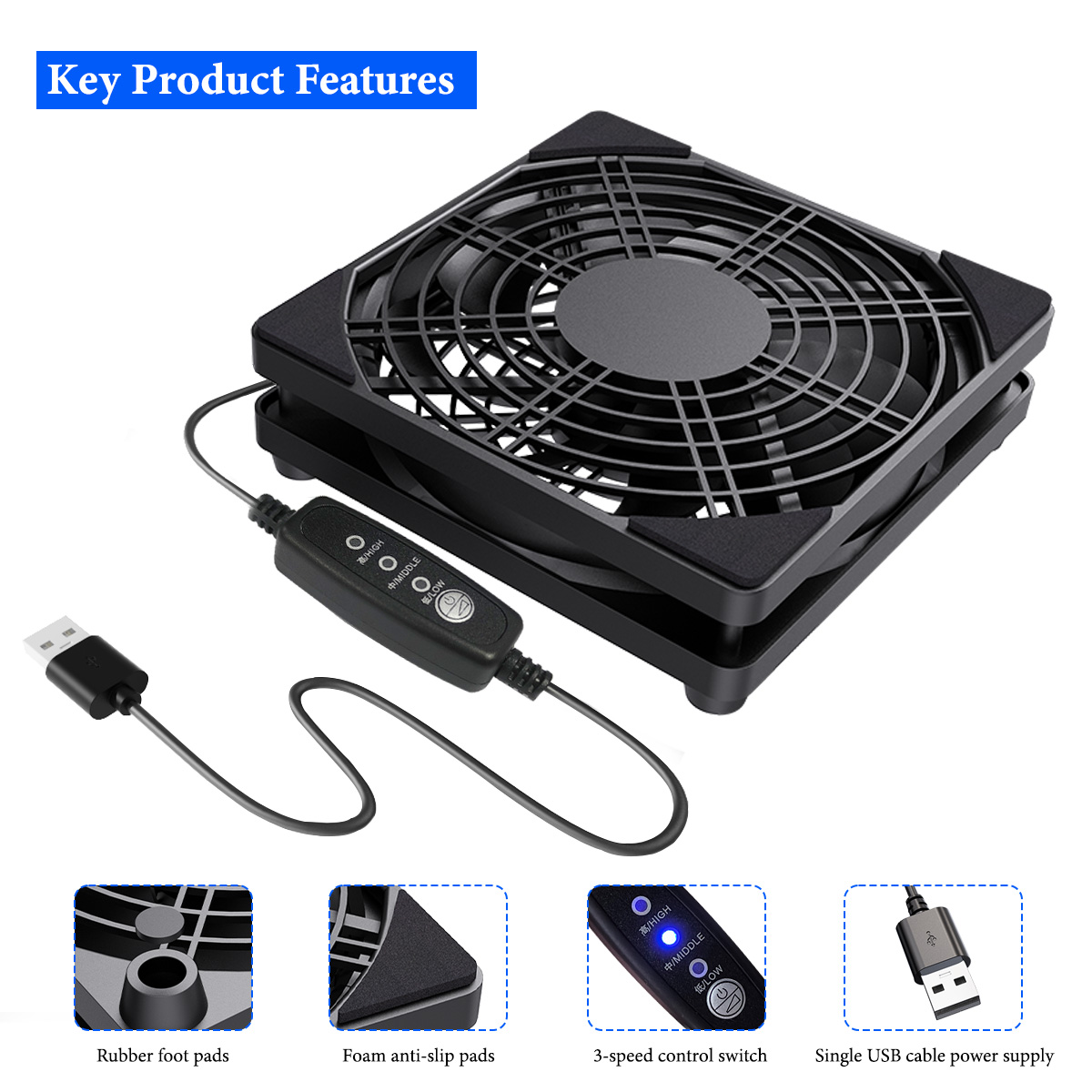 USBインターフェース付き3段階速度調整可能なファン、静音動 - Fan Hub Rgb Controller のレビューと価格
